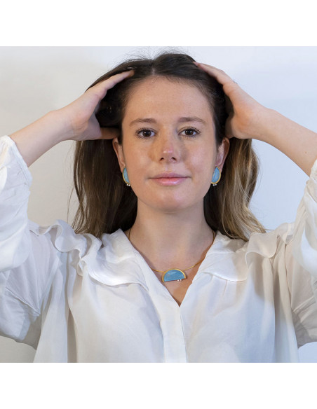 Colgante grande de la colección Vinage en plata y Oro y pintada a mano