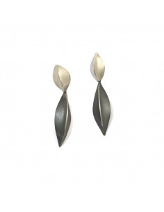 Pendiete doble Adela de Plata blanca y Plata negra