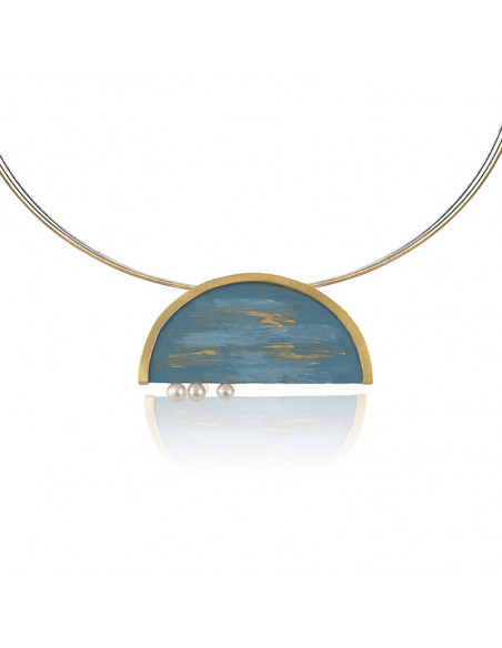 Colgante grande de la colección Vinage en plata y Oro y pintada a mano