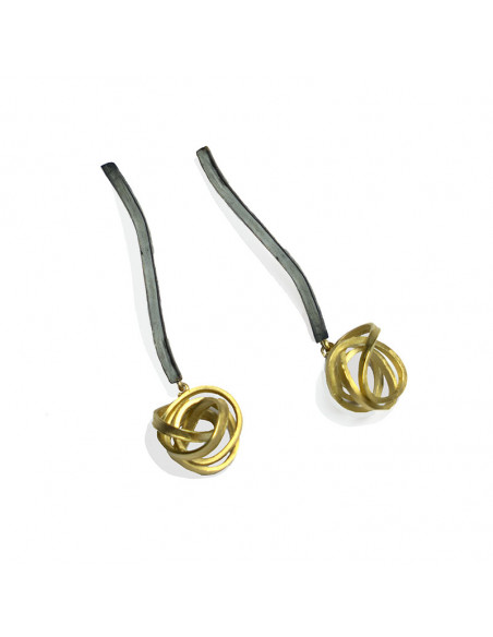 Pendientes largos Plata negra y Oro