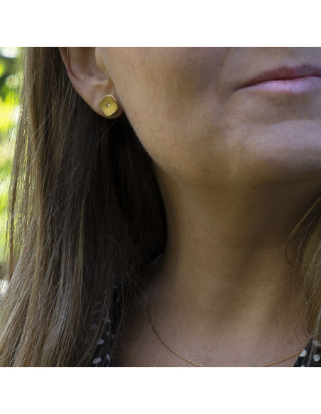 Pendiente pequeño cuadrado Plata baño Oro Diamante