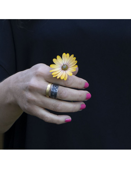 Anillo aro grande en Plata negra y  Baño de Oro