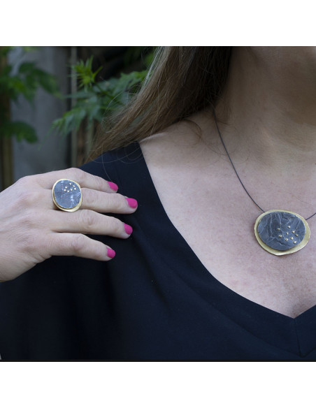 Anillo sello mediano Plata y  Baño de Oro