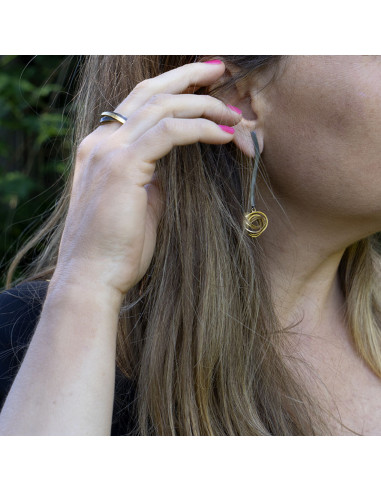 Pendientes largos Plata negra y Oro