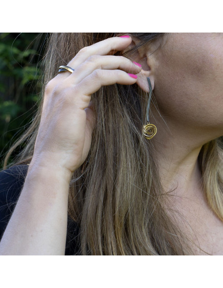 Pendientes largos Plata negra y Oro