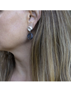 Pendientes dos piezas con movimiento en Plata y Plata negra 2