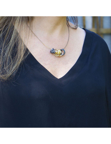 Colgante tres piezas Plata una Baño Oro