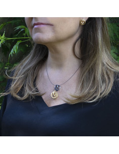 Colgante dos piezas vertical Plata negra y Baño de Oro 2