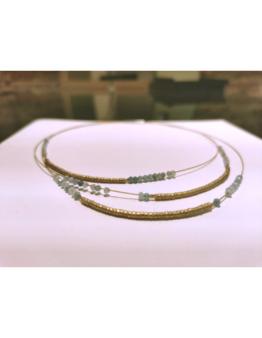 Necklace Carlota collection. Silver, gold plated and aquamarin, 3 rounds