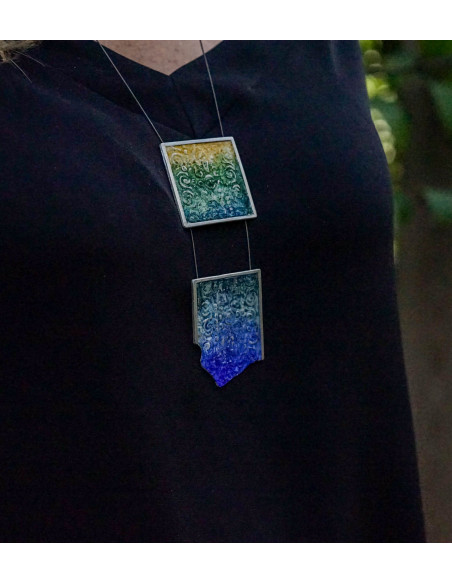 Collar grande dos piezas cuadrada e irregular Plata Color